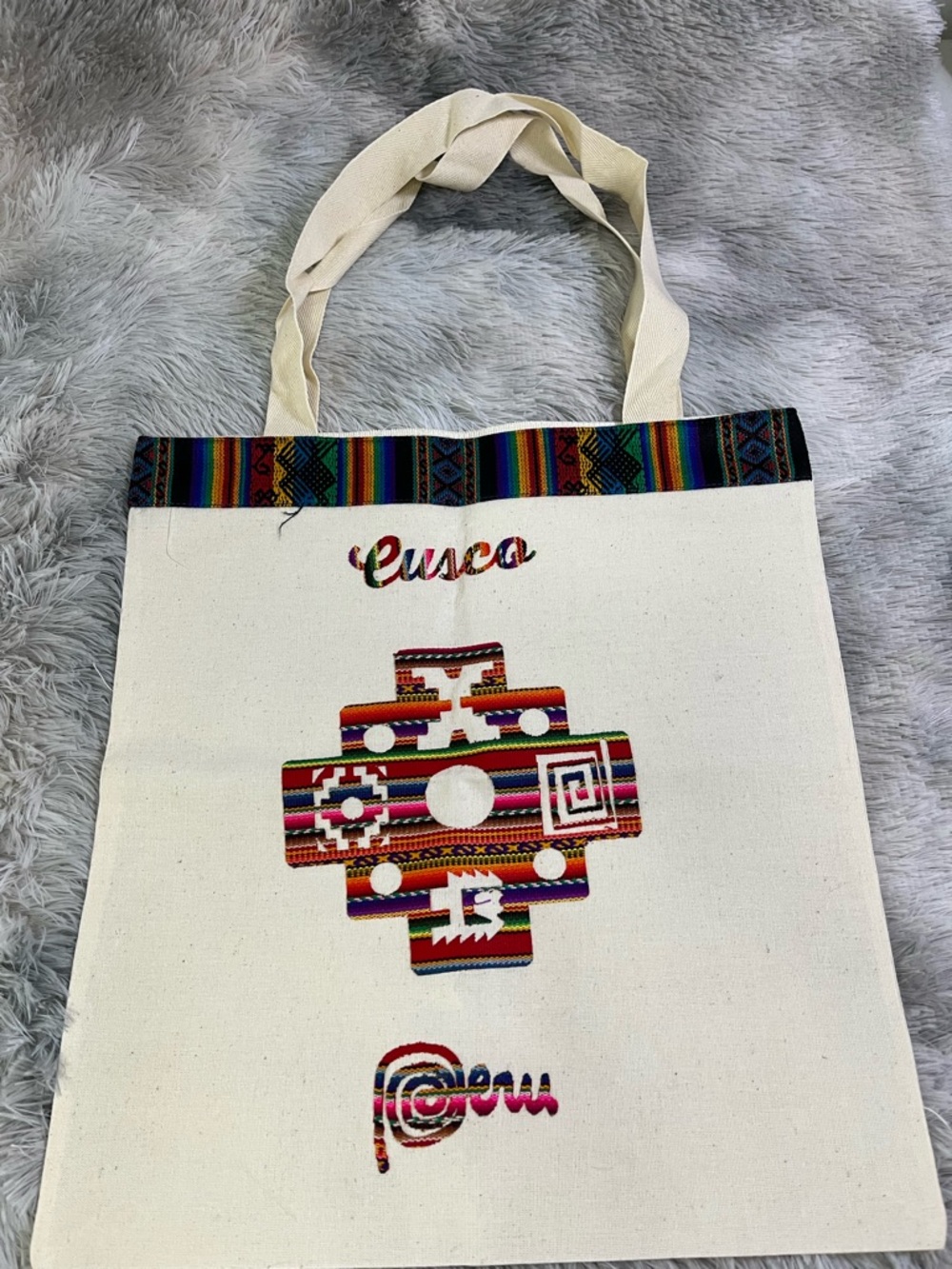 Peru Causa (Friend) Cream Embroidered Canvas Tote Bag